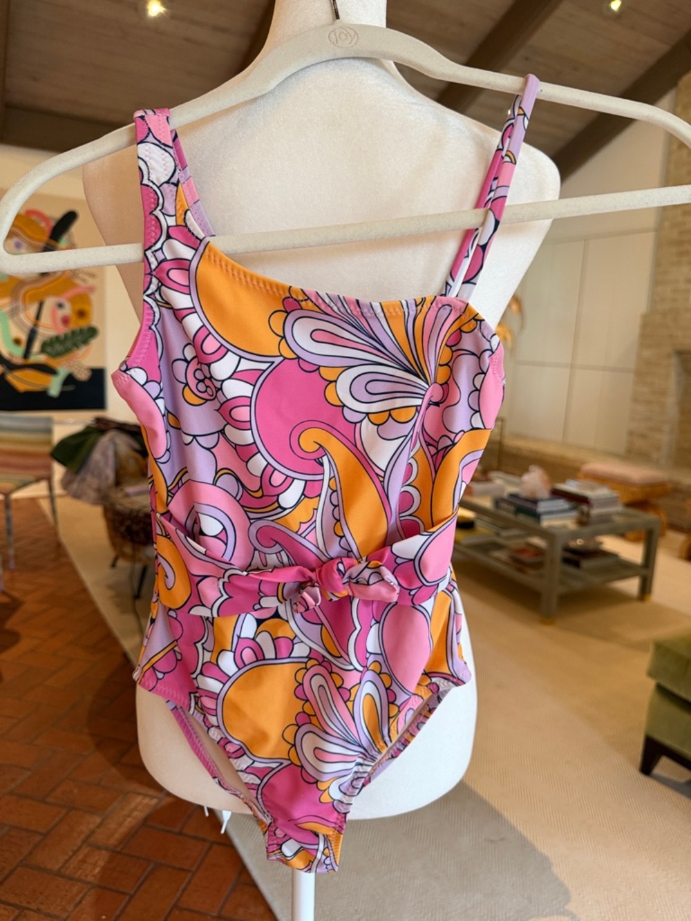 Shade Critters - Girls Pink & Orange Retro Floral One-Piece Swimsuit - Size: 6